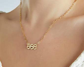 18K Gold Angel Number Necklace - Lucky Number Necklace - Pearl Number Necklace -  Gift for Her - Gift for Mom - Personalized Gift
