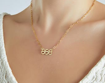 18K Gold Angel Number Necklace, Personalized Gift, Pearl Angel Number Necklace, 888 Necklace, Gift for Her, 222 Number Necklace,666 Necklace