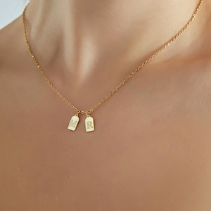 14k Gold Tag Bar Initial Necklace & Initial Pendant, Personalized Multiple Initial Choker For Women, Perfect Gift, Gift for Mom