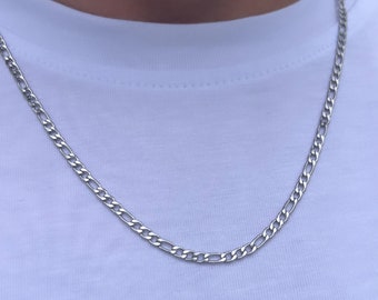 SILVER Chain Necklace for Men, Gift for DAD , Gold  Figaro Necklace , Christmas Gift , WATERPROOF , Hypoallergenic, Father's Day Gift