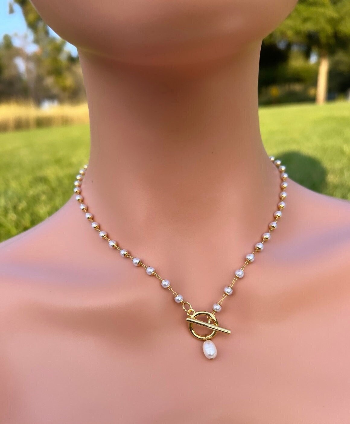 Pearl Toggle Necklace - Etsy