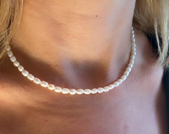 Pearl Necklace, Freshwater Pearl Chain Necklace, Pearl Beaded Necklace, Bridesmaid Necklace, Gift for Her, Gift for Mom, Christmas Gift