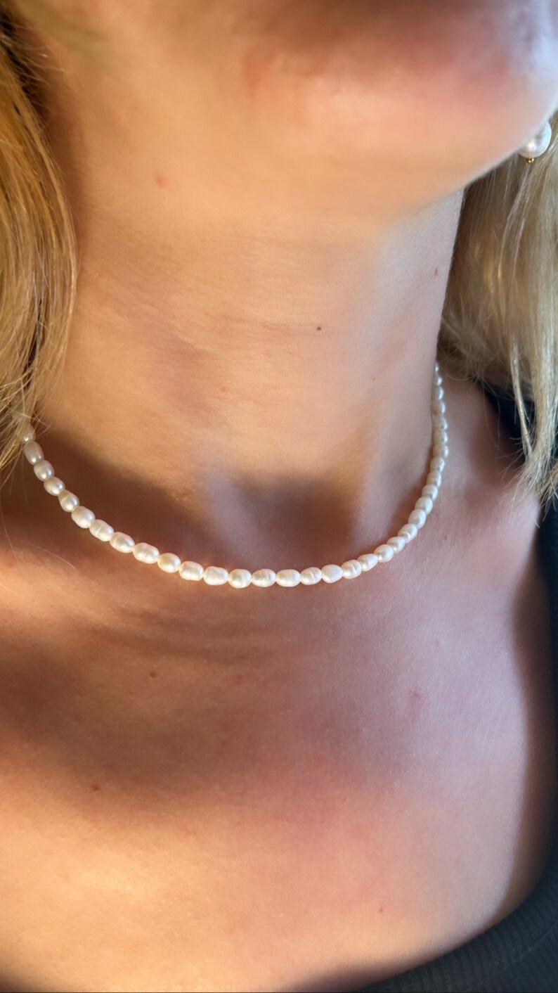 Pearl Necklace, Freshwater Pearl Chain Necklace, Pearl Beaded Necklace, Bridesmaid Necklace, Gift for Her, Gift for Mom, Christmas Gift image 1