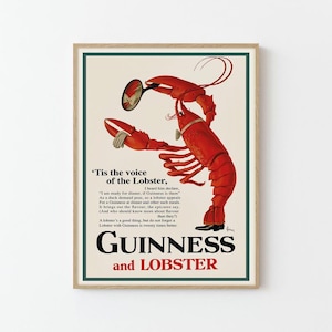 Guinness Lobster Vintage Ad Poster Custom Art Print, Home Decor, Wall Art Gift, Kitchen Decor, Kitchen Poster No Frame