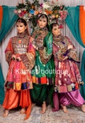 Elegant Afghan Wedding Dress | Traditional Three-Piece Ensemble in Pea, Purple & Green