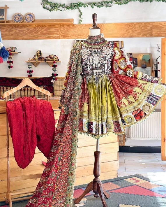 kuchi dress design Afghan Vintage Traditional Kuchi Pashtun Tribal Dress