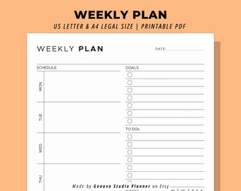 Druckbarer Wochenplaner Wochenplaner mit To Do Liste, Wöchentlicher Ziel-Produktivität, und Gewohnheiten Tracker A4 und US Letter PDF