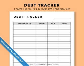 Debt Tracker Sheet Digitaler Download Druckbares Buch für Buchhaltung und Buchhaltung