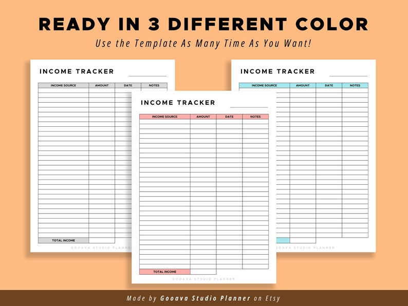 Income Tracker Sheet Instant Digital Printable Finance and Budget PDF ...
