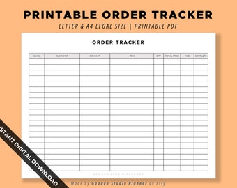 ORDER TRACKER Bestellnummer Minimalistisch Sofortiger digitaler Download Druckbares Pdf US Letter Size & A4 für kleine Unternehmen, Side Hustle