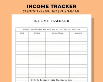 Einkommensprotokoll-Tracker zum Ausdrucken für die monatliche Einkommensübersicht, Organizer, Finanzprotokoll-Tracker, Geld- und Budgetverwaltung