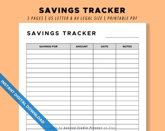 Savings Tracker Sheet Instant Digital Finance and Budget Printable Pdf to Track Your Savings & Meet Your Savings Goals