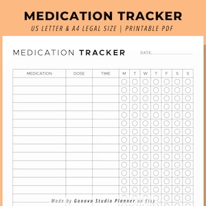 Medication and Medicine Log Tracker Daily & Weekly Medication Schedule Organizer list Printable PDF A4 and Letter