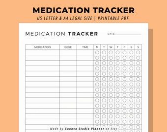 Medikamenten- und Medikamentenprotokoll-Tracker, tägliche und wöchentliche Medikamentenplan-Organizer-Liste, druckbares PDF, A4 und Letter