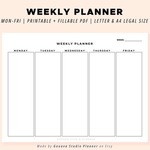 Weekly Planner Minimalistic Printable Landscape Schedule Calendar Weekly Organizer for Office Planner and Desk Planner