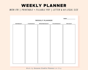 Weekly Planner Minimalistic Printable Landscape Schedule Calendar Weekly Organizer for Office Planner and Desk Planner