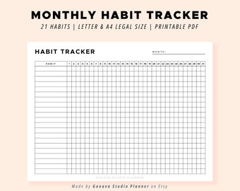 MONATLICHER HABIT-Tracker, leere, minimalistische Zeitplan-Habit-Tracker-Sofort-Download-Vorlage für Routine-Tracker und 30-Tage-Habit-Challenge