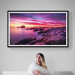 High Impact Home Decor Sunset Print, Bargain Hunter Office Travel Memories Wall Art Gift for Home Owner Renovator Picture,  Beach Photograph