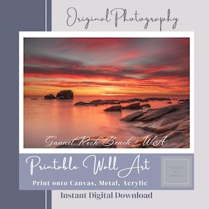 Printable Digital Download Seaside Beach Sunset Scene, suits coastal home decor wall art Large size prints to Canvas Christmas Present Gift
