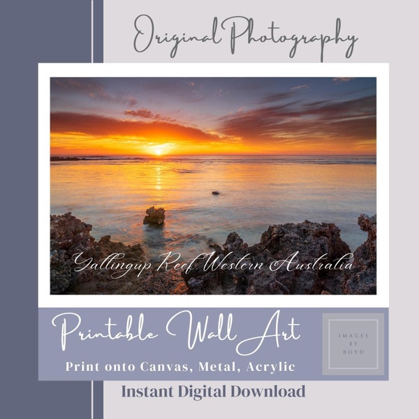 Sunset at Yallingup Reef Original Photo Digital Download Beach Home Décor Wall Art Printable Extra Large Sunrise Gift for Nature Lover house