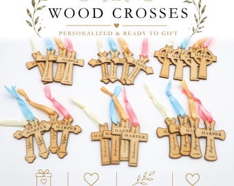 Personalized Wooden Cross Favors | Baptism Favor | First Communion Favor | Confirmation Party Favor | Custom Name Cross | Church Keepsake