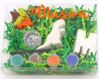 Dinosaur paint Kit - Paint Your Name Initial Gift Box - Plaster Painting Kit for Boys - Personalized Holiday & Birthday Gift