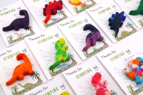 Dinosaur Crayons – Dino Birthday Party Favors for Kids – Dinosaur Coloring Favor Bags – Custom Crayon Gift – Non-Toxic Party Treat
