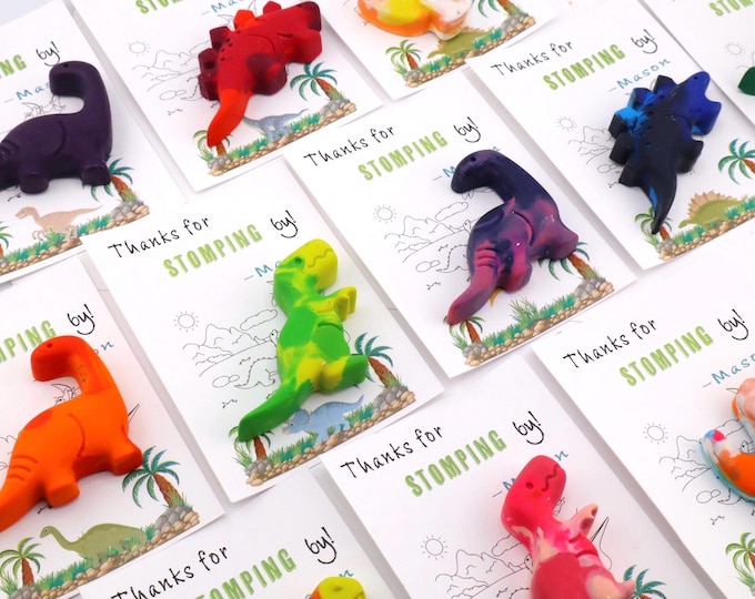 Dinosaur Crayons – Dino Birthday Party Favors for Kids – Dinosaur Coloring Favor Bags – Custom Crayon Gift – Non-Toxic Party Treat
