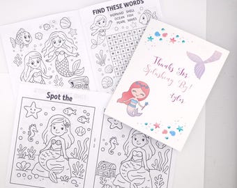 Personalized Mermaid Coloring Book – Handmade & Professionally Printed – 14 Activity Pages – Kids Party Favor – Mermaid Birthday Gift