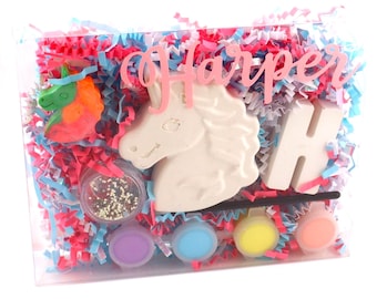 Unicorn paint Kit - Paint Your Name Initial Gift Box - Plaster Painting Kit for Girls - Personalized Holiday & Birthday Gift