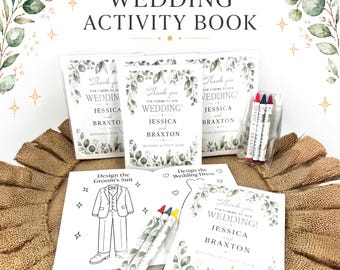 Personalized Wedding Activity Book & Crayon Set for Kids | Wedding Favor for Children | Mini Coloring Book Pack | Reception Kids Table