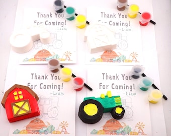 Tractor and barnPainting Party Favors for Kids – DIY Plaster Tractor Craft paint Kits –  farm Birthday Activity   – Tractor farm birthday