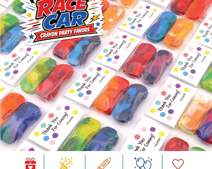 Race Car Party Favors – Car Shaped Crayons for Kids – Birthday Goodie Bag Filler – Car Theme Crayon Gift – Party Favor Set