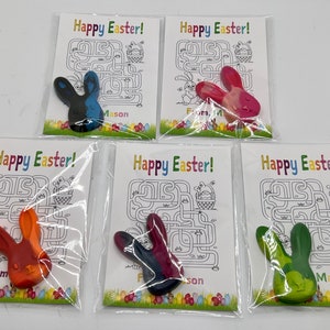 Easter crayons with activity card, Easter class gift, non candy easter class gift, classroom bunny crayons,  Easter party gift