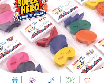 Superhero Crayon Party Favors – Superhero Birthday Favor Bags – Kids Party Gifts – Hero Theme Party Supplies