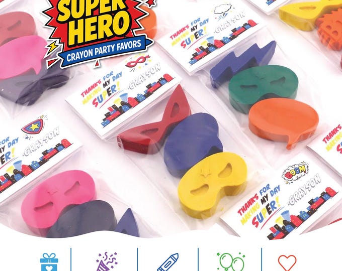 Superhero Crayon Party Favors – Superhero Birthday Favor Bags – Kids Party Gifts – Hero Theme Party Supplies