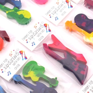 Guitar Crayons – Music Party Favors for Kids – Musical Birthday Party Goodie Bags – Guitar Crayon Gifts – Rock Star Party Supplies