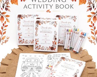 Personalized Wedding Activity Book & Crayon Set for Kids | Wedding Favor for Children | Mini Coloring Book Pack | Reception Kids Table