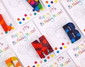 May include: A set of colorful birthday cards with the text "Happy 9th Birthday Mason!" and matching crayon letters. The cards feature a balloon design with a polka dot pattern.