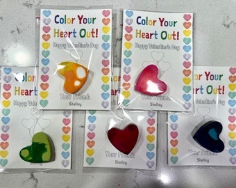 Heart crayon Valentines cards, class valentines, color your heart out valentines cards, class valentines, non candy valentines cards