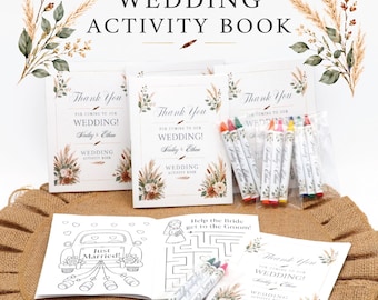 Personalized Wedding Activity Book & Crayon Set for Kids | Wedding Favor for Children | Mini Coloring Book Pack | Reception Kids Table