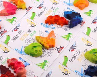 Bug Crayons Party Favors – Insect Crayons – Garden Birthday Party Bags – Ladybug, Butterfly & Bee Coloring Favors