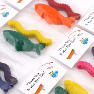 Fishing Crayon Party Favors – Fish and Worm Crayons – Gone Fishing Birthday – Non Candy Favor – Kids Party Bag Filler