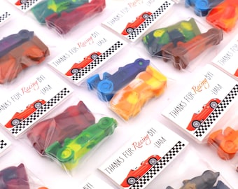 Car Birthday Party Favors – Race Car Crayons – Goodie Bags – Car Party Favor Bags – Wheels Theme Birthday Gift for Kids