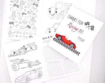 Personalized Race Car Coloring Book – Handmade & Professionally Printed – 14 Activity Pages – Kids Party Favor – Race Car Birthday Gift