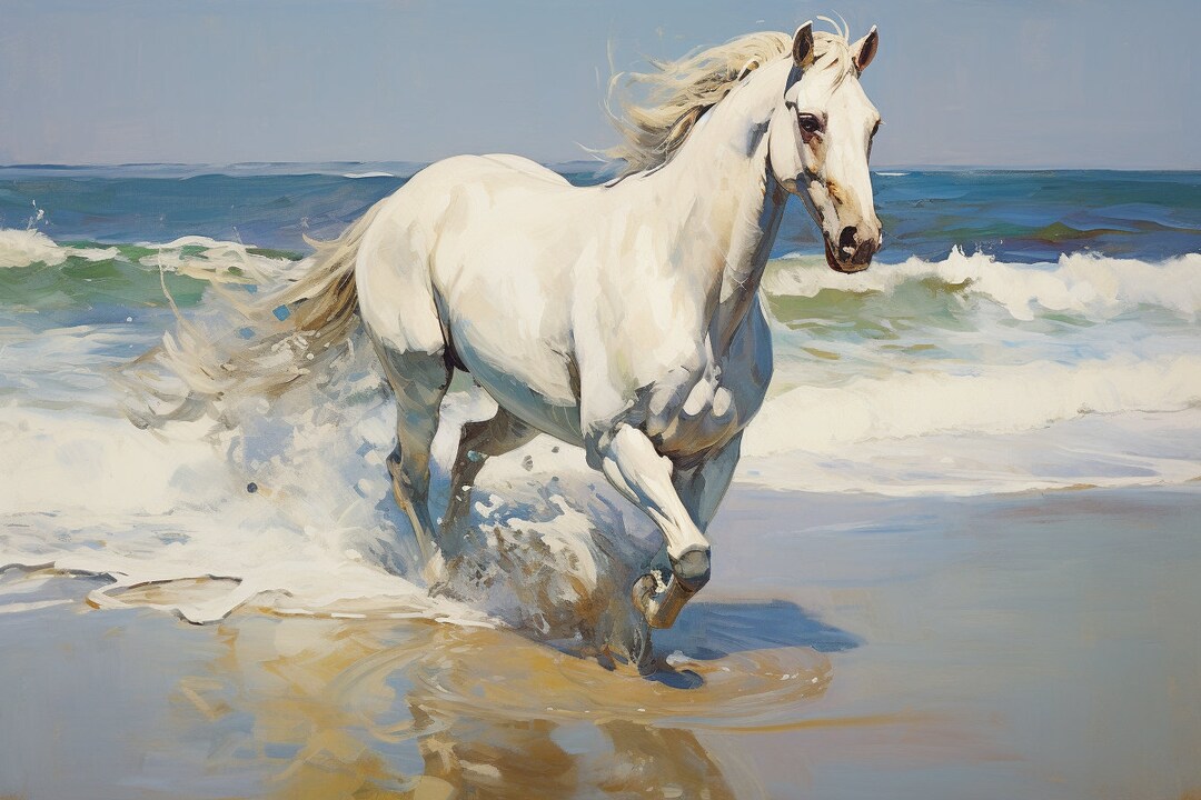 Horse Portrait Painting, White Horse Oil Painting Portrait From Photo