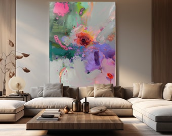 Abstract Oil Painting on Canvas , Original Blossom Art Painting Custom Painting Living Room Decor, Large Modern Wall Art