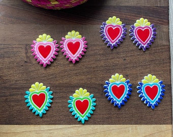 Corazón Earrings. Corazoncitos. Mexican Earrings. Sacred Hearts style.