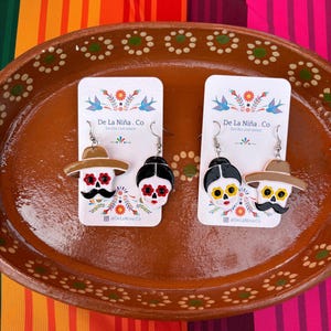 Pareja Día De Los Muertos. Couple for Day of the Dead. Aretes. Mexican Earrings.