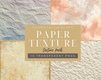 May include: A collection of four square paper textures in various colors. The textures include a light blue and purple crumpled paper, a peach and white watercolor effect, a beige parchment, and a textured off-white paper. The image includes the text "PAPER TEXTURE texture pack 10 TRANSPARENT PNGS".